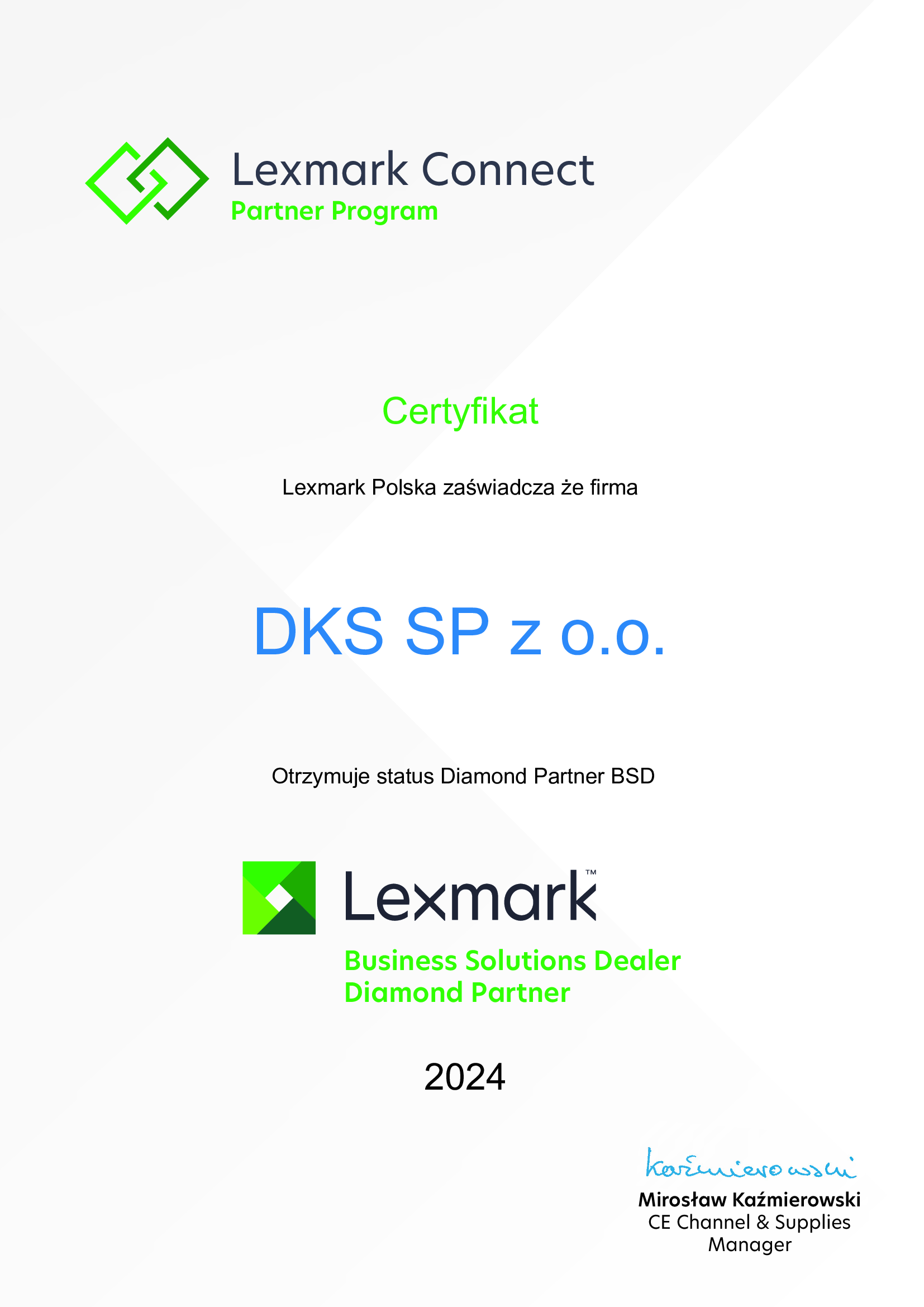 Lexmark Certyfikat 2024
