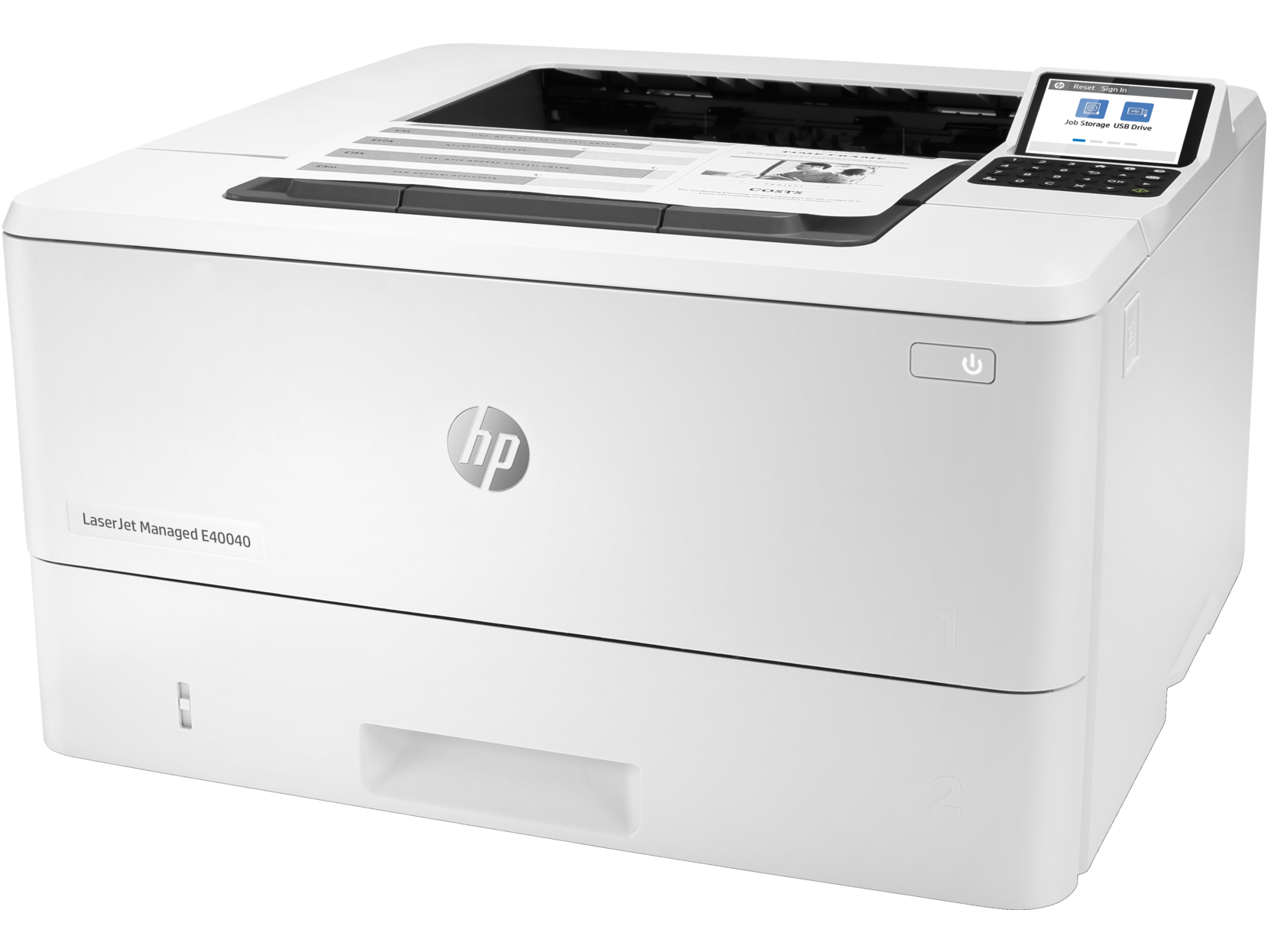 Biała drukarka laserowa monochromatyczna HP LaserJet Managed E40040dn do biura
